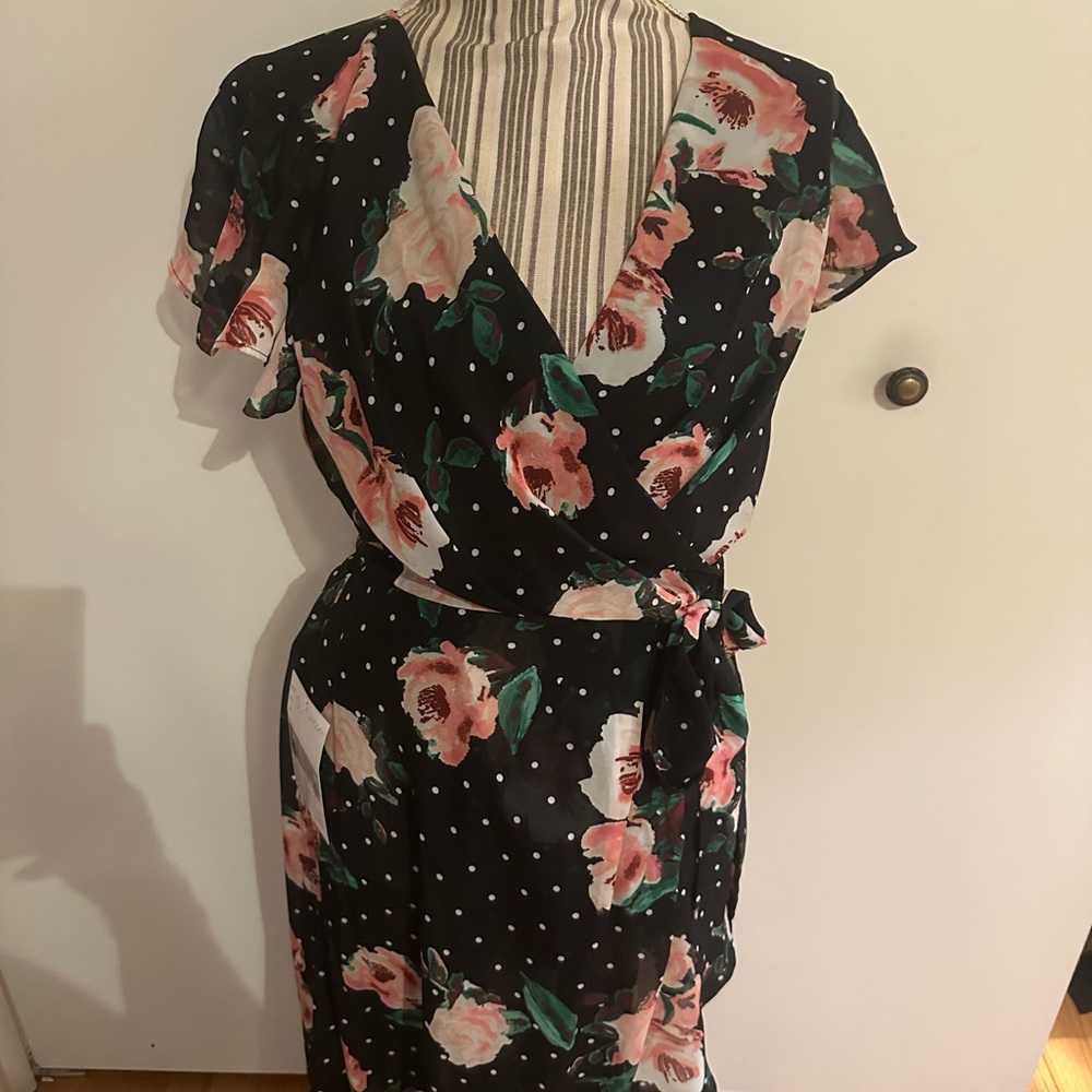 Julia Jordan Black and Pink Floral Midi Dress